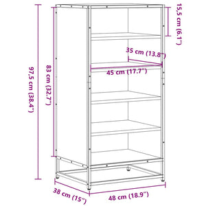 vidaXL Shoe Rack Smoked Oak 48x38x97.5 cm Engineered Wood