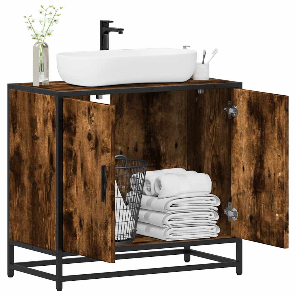 vidaXL Bathroom Sink Cabinet Smoked Oak 65x33x60 cm Engineered Wood