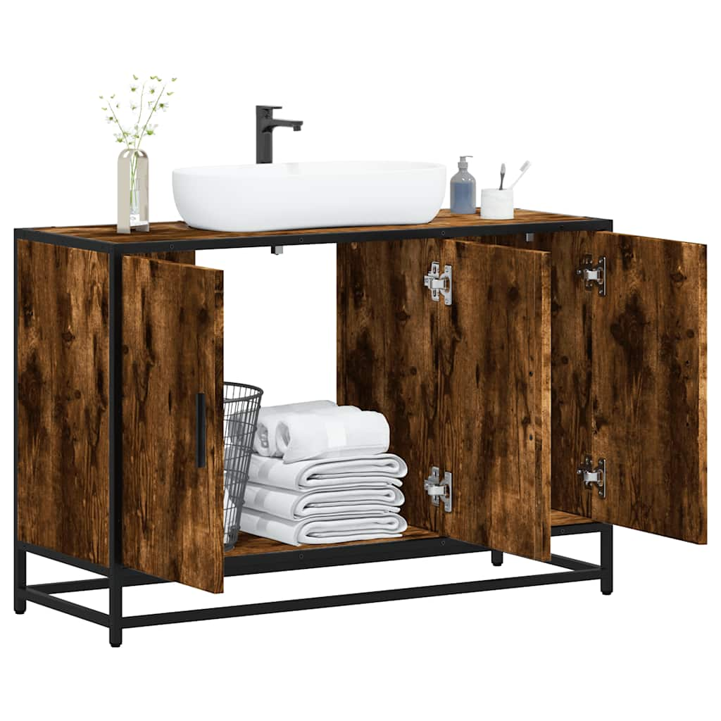 vidaXL Bathroom Sink Cabinet Smoked Oak 90x33x60 cm Engineered Wood