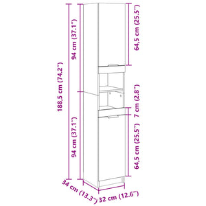 vidaXL Bathroom Cabinet Sonoma Oak 32x34x188.5 cm Engineered Wood