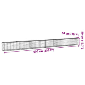 vidaXL Gabion Basket with Cover 600x50x50 cm Galvanised Iron