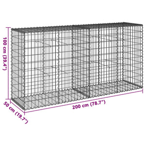 vidaXL Gabion Basket with Cover 200x50x100 cm Galvanised Iron