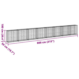 vidaXL Gabion Basket with Cover 800x50x100 cm Galvanised Iron