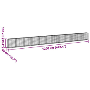 vidaXL Gabion Basket with Cover 1200x50x100 cm Galvanised Iron