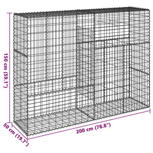 vidaXL Gabion Basket with Cover 200x50x150 cm Galvanised Iron