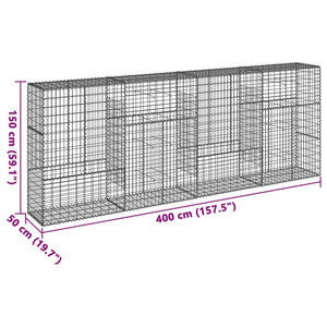 vidaXL Gabion Basket with Cover 400x50x150 cm Galvanised Iron