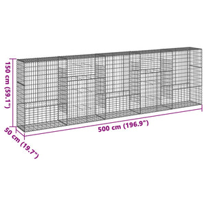 vidaXL Gabion Basket with Cover 500x50x150 cm Galvanised Iron