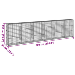 vidaXL Gabion Basket with Cover 600x50x150 cm Galvanised Iron