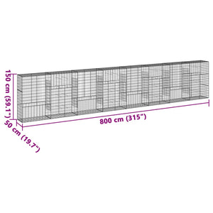 vidaXL Gabion Basket with Cover 800x50x150 cm Galvanised Iron