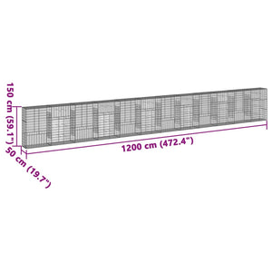 vidaXL Gabion Basket with Cover 1200x50x150 cm Galvanised Iron