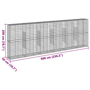 vidaXL Gabion Basket with Cover 600x50x200 cm Galvanised Iron