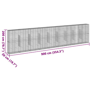 vidaXL Gabion Basket with Cover 900x50x200 cm Galvanised Iron