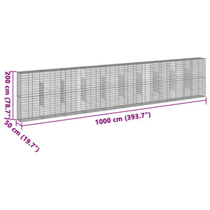 vidaXL Gabion Basket with Cover 1000x50x200 cm Galvanised Iron