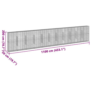 vidaXL Gabion Basket with Cover 1100x50x200 cm Galvanised Iron