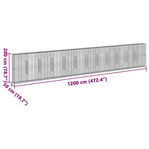 vidaXL Gabion Basket with Cover 1200x50x200 cm Galvanised Iron