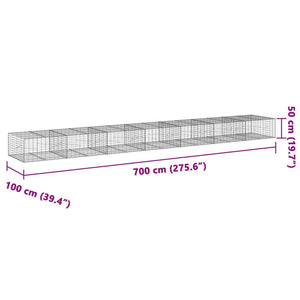 vidaXL Gabion Basket with Cover 700x100x50 cm Galvanised Iron