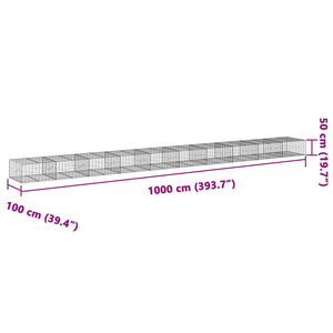 vidaXL Gabion Basket with Cover 1000x100x50 cm Galvanised Iron