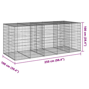 vidaXL Gabion Basket with Cover 250x100x100 cm Galvanised Iron