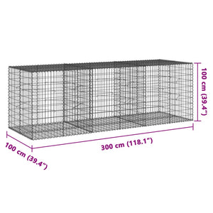 vidaXL Gabion Basket with Cover 300x100x100 cm Galvanised Iron