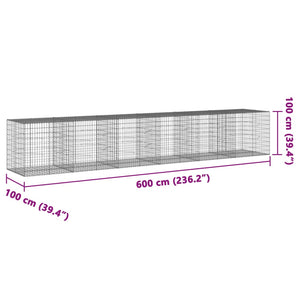 vidaXL Gabion Basket with Cover 600x100x100 cm Galvanised Iron