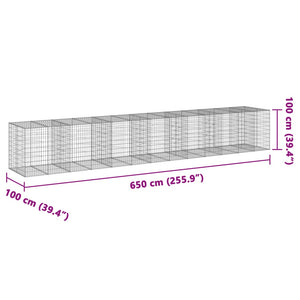 vidaXL Gabion Basket with Cover 650x100x100 cm Galvanised Iron