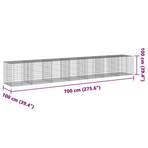 vidaXL Gabion Basket with Cover 700x100x100 cm Galvanised Iron