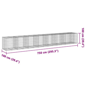 vidaXL Gabion Basket with Cover 750x100x100 cm Galvanised Iron