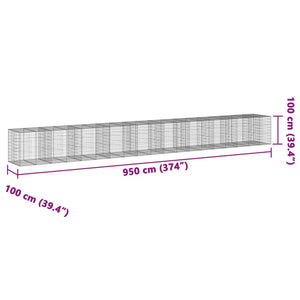 vidaXL Gabion Basket with Cover 950x100x100 cm Galvanised Iron