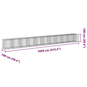 vidaXL Gabion Basket with Cover 1050x100x100 cm Galvanised Iron