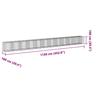 vidaXL Gabion Basket with Cover 1150x100x100 cm Galvanised Iron