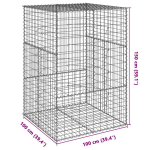 vidaXL Gabion Basket with Cover 100x100x150 cm Galvanised Iron