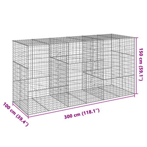 vidaXL Gabion Basket with Cover 300x100x150 cm Galvanised Iron