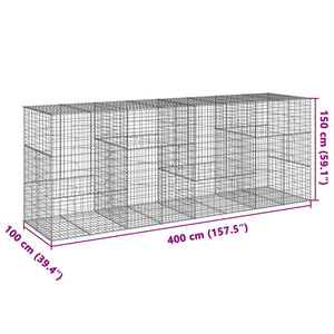 vidaXL Gabion Basket with Cover 400x100x150 cm Galvanised Iron