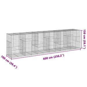 vidaXL Gabion Basket with Cover 600x100x150 cm Galvanised Iron