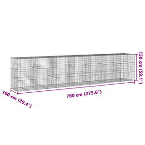 vidaXL Gabion Basket with Cover 700x100x150 cm Galvanised Iron