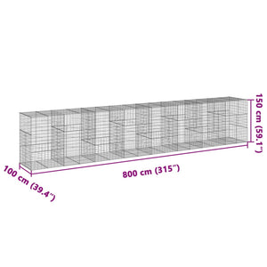 vidaXL Gabion Basket with Cover 800x100x150 cm Galvanised Iron