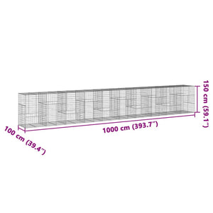 vidaXL Gabion Basket with Cover 1000x100x150 cm Galvanised Iron