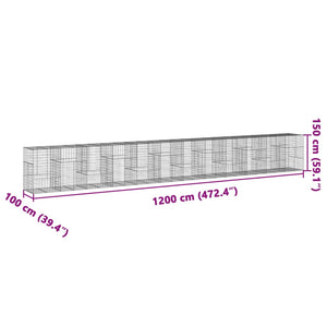 vidaXL Gabion Basket with Cover 1200x100x150 cm Galvanised Iron