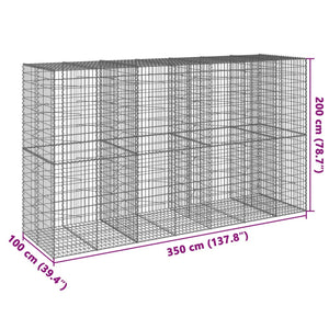 vidaXL Gabion Basket with Cover 350x100x200 cm Galvanised Iron