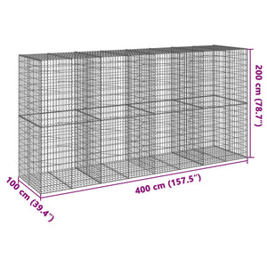 vidaXL Gabion Basket with Cover 400x100x200 cm Galvanised Iron