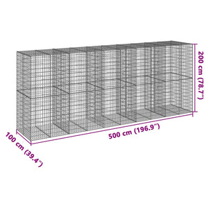 vidaXL Gabion Basket with Cover 500x100x200 cm Galvanised Iron