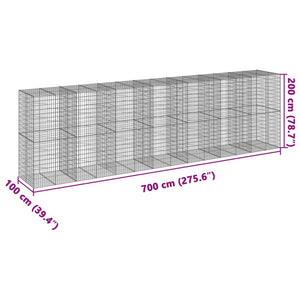 vidaXL Gabion Basket with Cover 700x100x200 cm Galvanised Iron