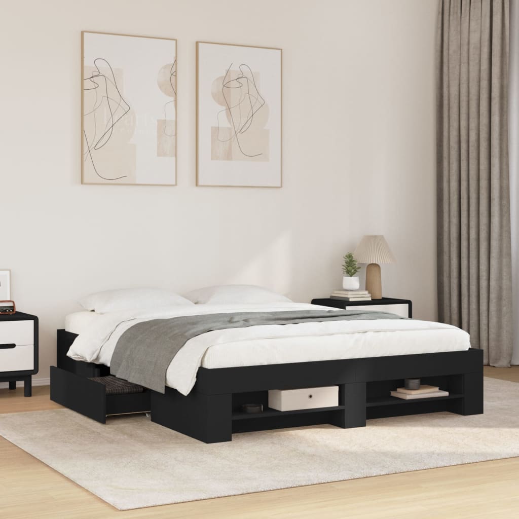 vidaXL Bed Frame without Mattress Black 150x200 cm King Size Engineered Wood