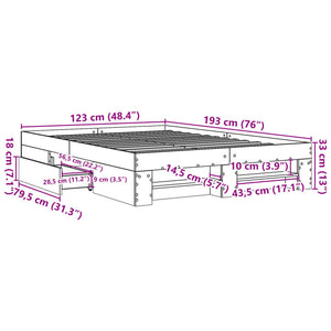 vidaXL Bed Frame without Mattress Concrete Grey 120x190cm Engineered Wood