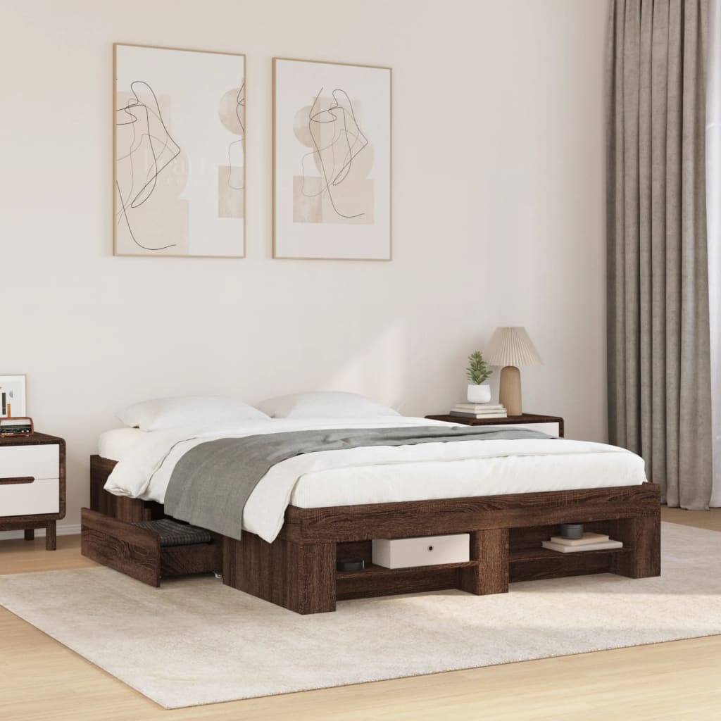 vidaXL Bed Frame without Mattress Brown Oak 120x190 cm Small Double Engineered Wood