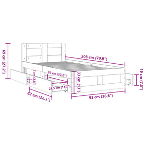 vidaXL Bed Frame with Headboard without Mattress Concrete Grey 90x200 cm