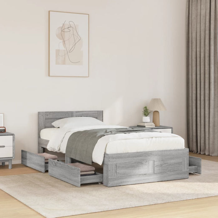 vidaXL Bed Frame with Headboard without Mattress Concrete Grey 90x200 cm