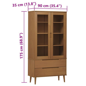 vidaXL Vitrine Cabinet MOLDE Brown 90x35x175 cm Solid Wood Pine