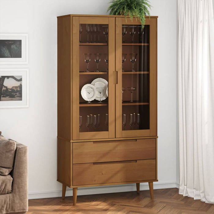 vidaXL Vitrine Cabinet MOLDE Brown 90x35x175 cm Solid Wood Pine