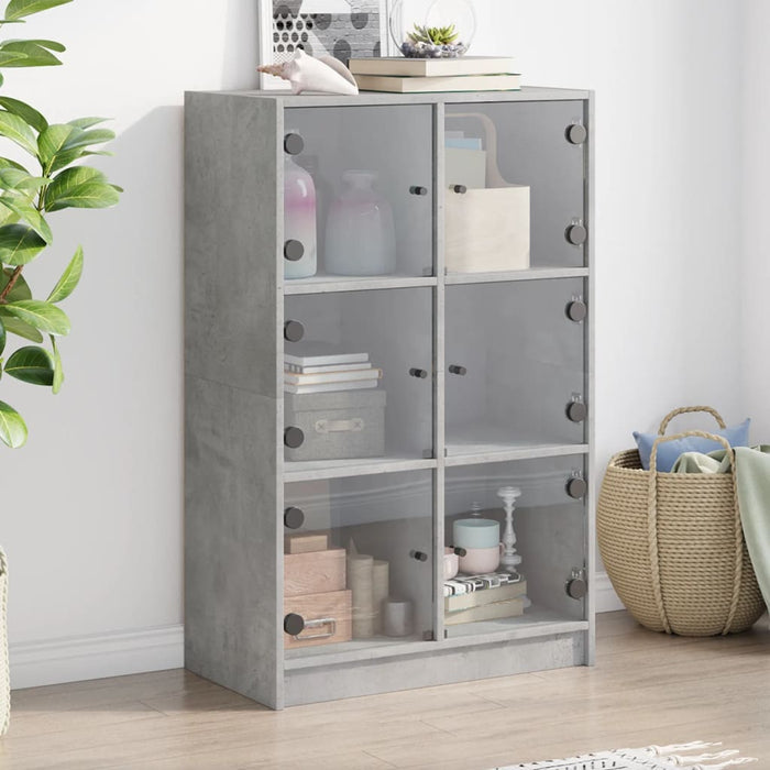 vidaXL Highboard with Doors Concrete Grey 68x37x109 cm Engineered Wood